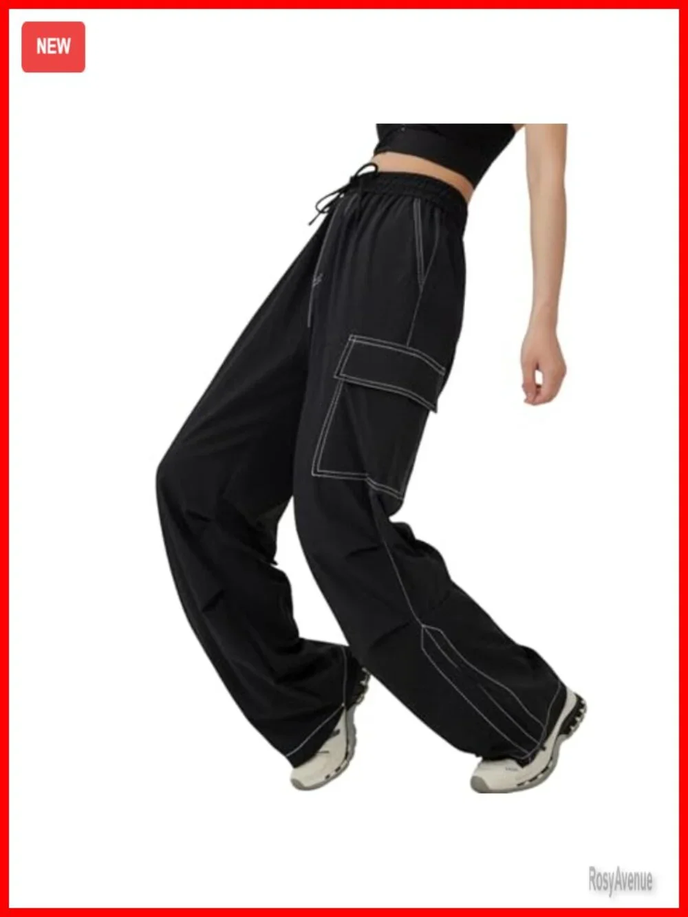 High Waisted Baggy Cargo Pants Y2K Parachute Pants Wide Leg Joggers Streetwear - Picture 5 of 7
